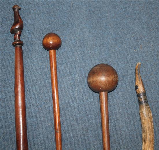 A Solomon Islands hardwood staff & 3 other items